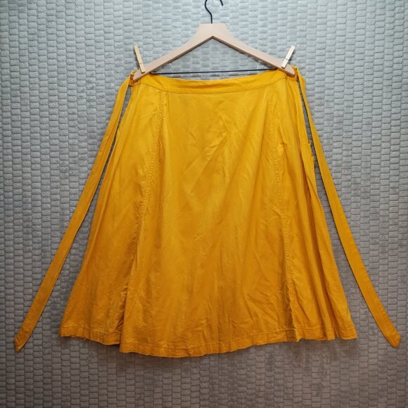 a.n.a-Midi Wrap Skirt Mustard Yellow-Buttons-Pockets-Linen Blend-Size 20T - Picture 8 of 9